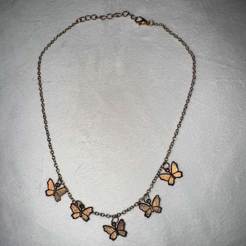 Gold Butterfly Charm Choker Necklace